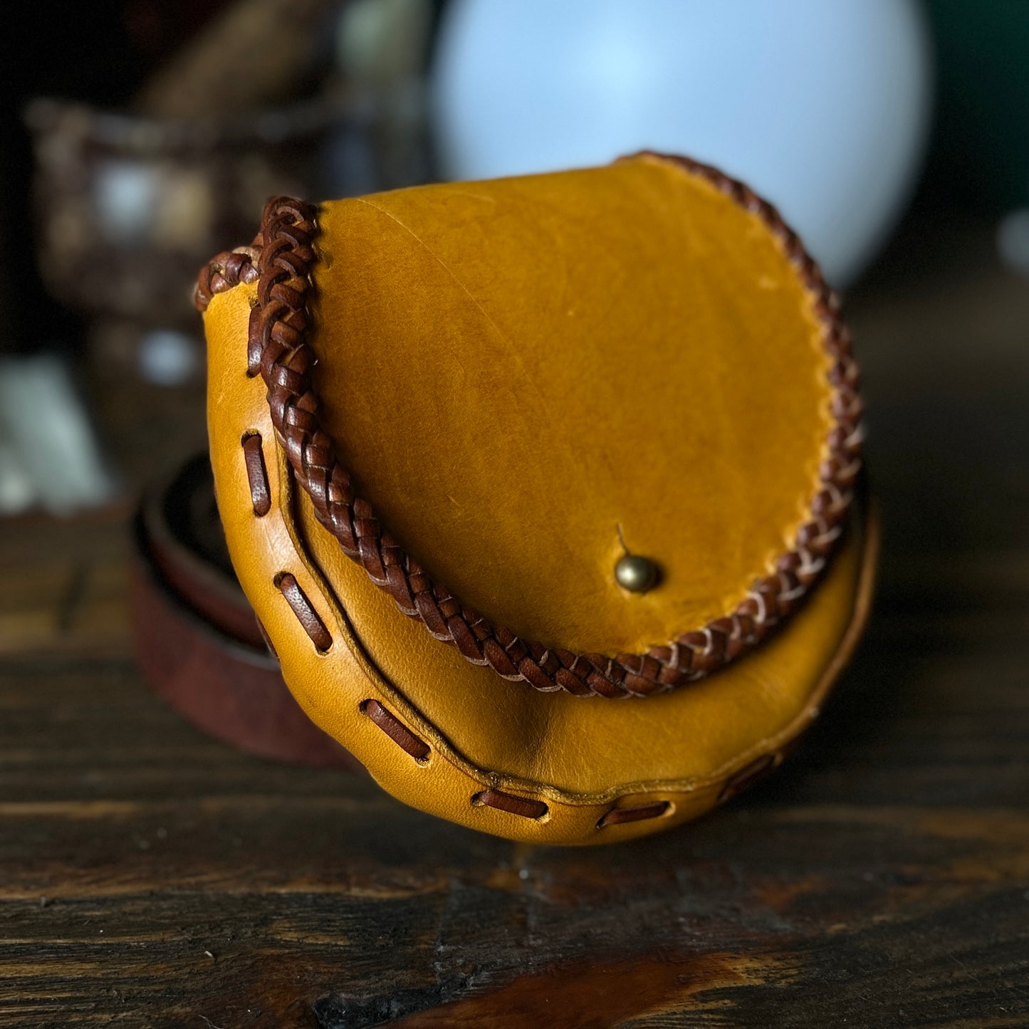 Leather Belt Pouch - 5" Round